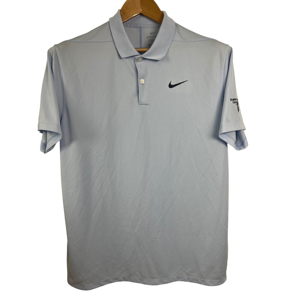 Nike Golf Polo Mens L Light Blue Dri-Fit Robert Trent Jones Golf Trail Shirt F16